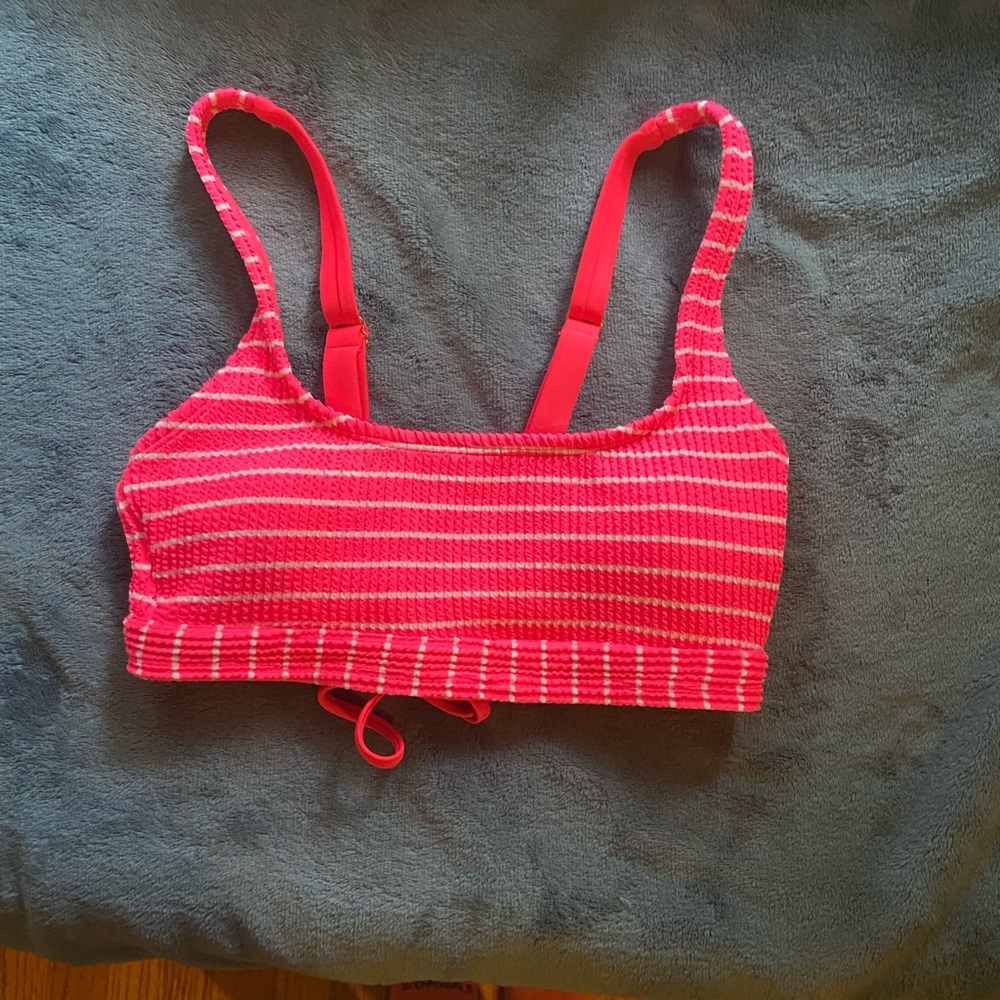 Pink & white striped bikini top